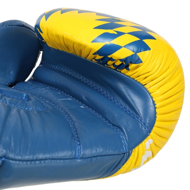 Перчатки боксерские кожаные на липучке Fistrage Fight Gear 7828 размер 12 унций Blue-Yellow - изображение 6