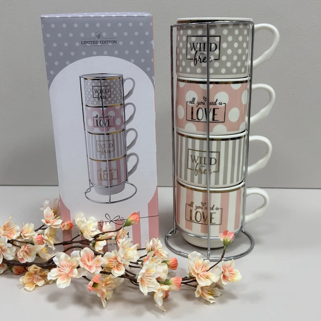Набір чашок порцелянових на металевій підставці 4 шт 345 мл Limited Edititon Glam 6469516/B248-T2005 - зображення 5