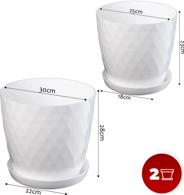 Горщик для квітів Kadax Amily з підставкою 25 см + 30 см Білий 2 шт. (K8170) - зображення 4