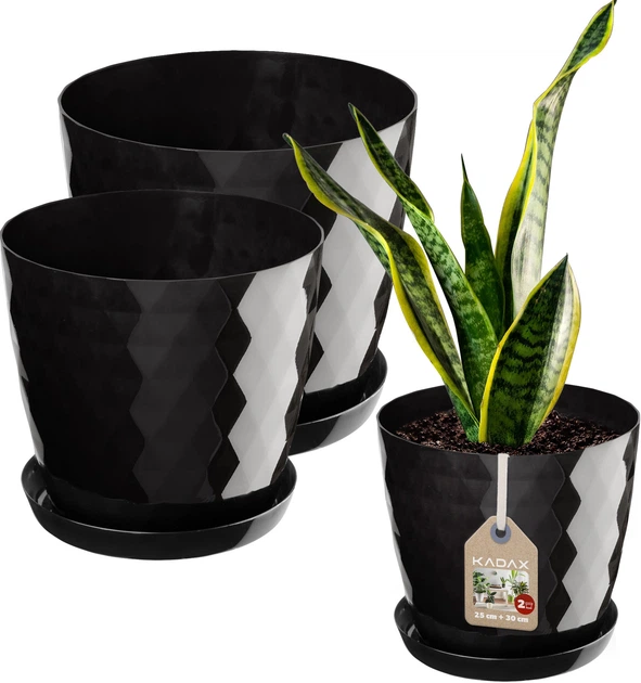 Горщик для квітів Kadax Amily з підставкою 25 см + 30 см Чорний 2 шт. (K8171) - зображення 2
