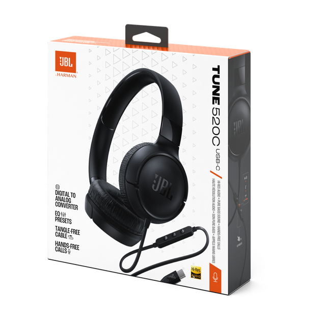 Наушники накладные проводные JBL Tune 520C USB-C штекер черные - Фото 8 Наушники накладные проводные JBL Tune 520C USB-C штекер черные - изображение 8