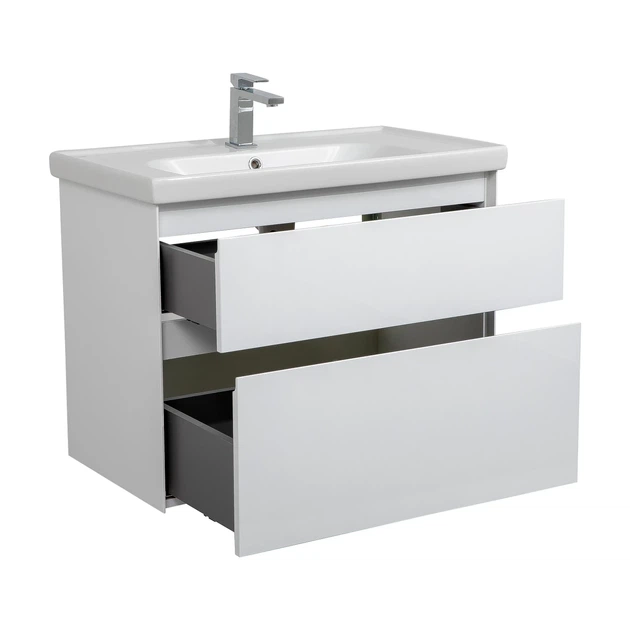 Тумба "Валенсия" (белый глянец) с умывальником "Frame" 80 см (консольная) - изображение 2