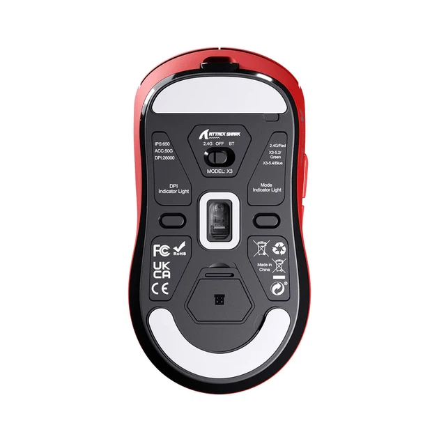 Ігрова бездротова миша Attack Shark X3 PAW3395 (червоний, 26,000 DPI, 49 г, Bluetooth / 2.4G / USB-C) - зображення 4