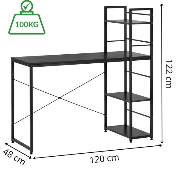 Biurko komputerowe SPRINGOS HF0046 regał z półkami Czarny (5908455305044) - obraz 3