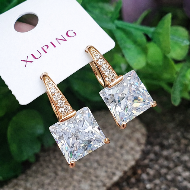 Серьги Xuping Jewelry длина 1.9см ширина 9мм медицинское золото позолота 18К цирконий с1396 - Фото 2 Серьги Xuping Jewelry длина 1.9см ширина 9мм медицинское золото позолота 18К цирконий с1396 - изображение 2
