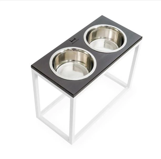 Миски на підставці Harley and Cho Dinner Brown wood + White XL20 52x26x20cm висота/ Миски 1,8л / Діаметр 20 см Коричневий + білий (HC-003300055) - зображення 4