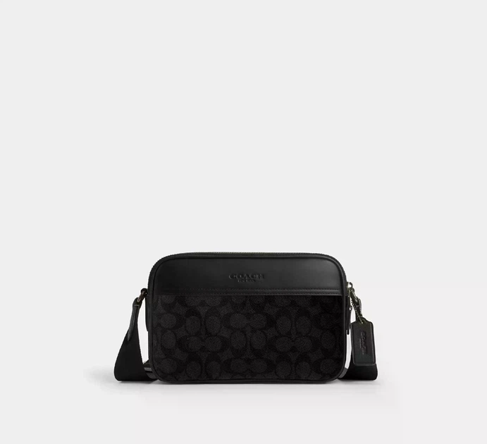 Мужская сумка Coach Graham Crossbody In Signature Canvas (черная) - изображение 2