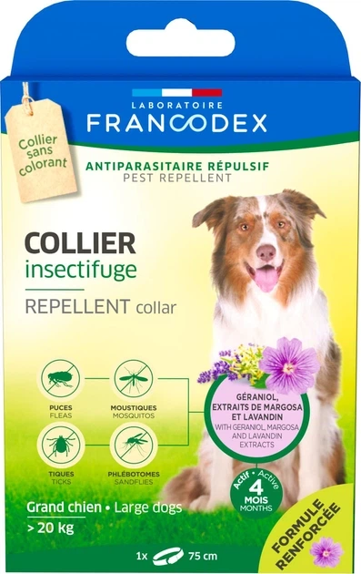 Laboratoire Francodex repellent collar нашийник з репелентною дією від бліх і кліщів для собак великих порід (вагою від 20 кг) з гераніолом, 72 см - зображення 2