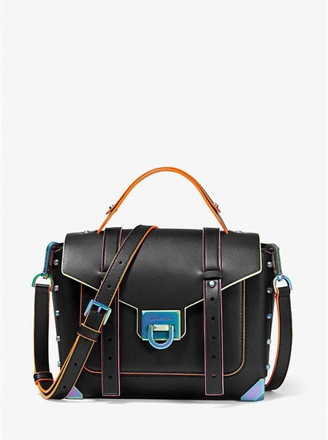 Жіноча сумка MICHAEL KORS Manhattan Medium Contrast-Trim Leather Satchel (чорна) - Фото 2 Жіноча сумка MICHAEL KORS Manhattan Medium Contrast-Trim Leather Satchel (чорна) - зображення 2