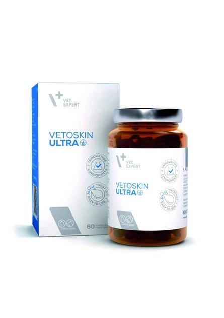 Vet Expert VetoSkin Ultra Харчова добавка для комплексної підтримки і регенерації шкіри і шерсті у котів і собак, 60 капс. - Фото 2 Vet Expert VetoSkin Ultra Харчова добавка для комплексної підтримки і регенерації шкіри і шерсті у котів і собак, 60 капс. - изображение 2