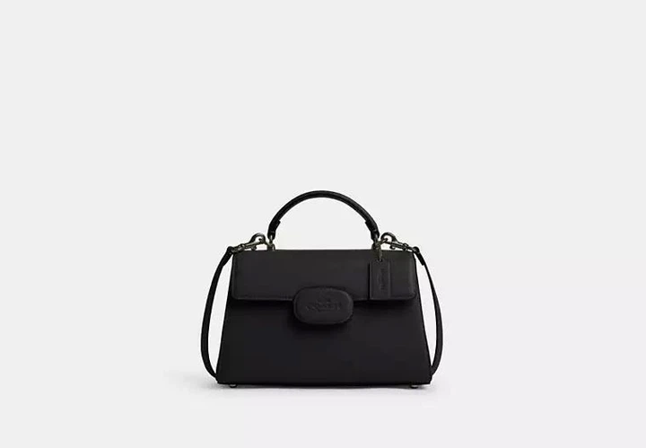 Женская кожаная сумка Coach Eliza Top Handle Bag (черная) - изображение 2