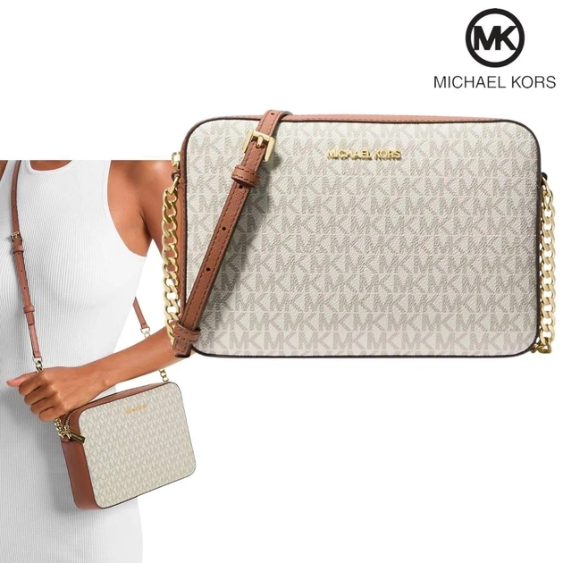 Женская сумка Michal Kors Jet Set Large Printed Logo Crossbody Bag (ваниль) - изображение 2