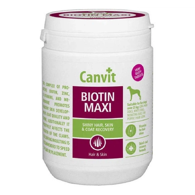 Комплекс вітамінів для собак Canvit Biotin Maxi for dogs 500g в упаковці (can50716) - Фото 2 Комплекс вітамінів для собак Canvit Biotin Maxi for dogs 500g в упаковці (can50716) - зображення 2