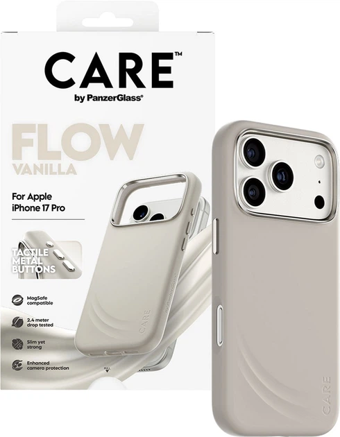 Etui plecki CARE by PanzerGlass FLOW MagSafe do Apple iPhone 17 Pro Vanilla (CR10484) - obraz 3