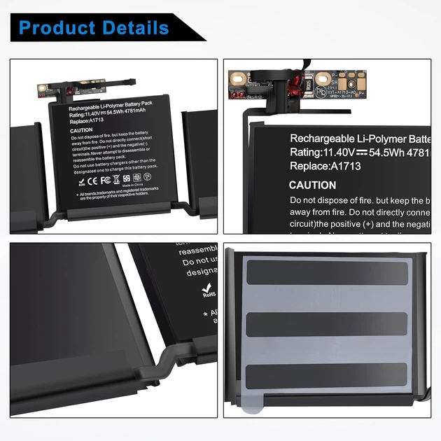 Аккумулятор A1713 для MacBook Pro 13" A1708 (2016-2017) - 11.4V.,емкость 54.5Wh,набор инструментов - изображение 4