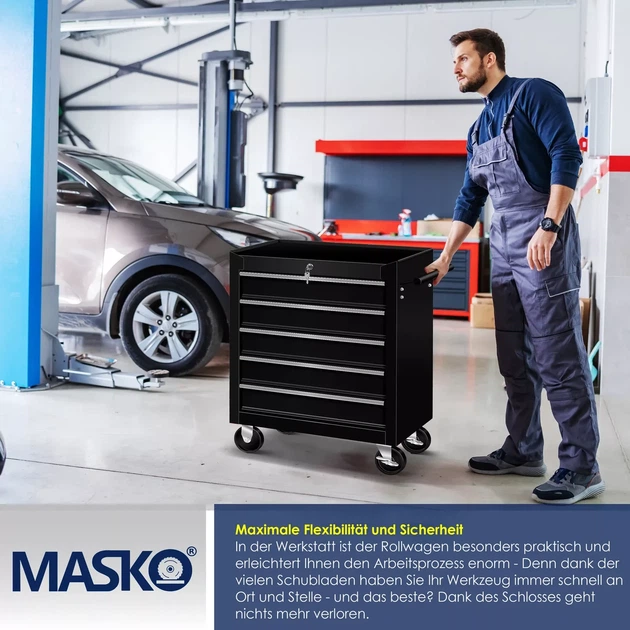 Инструментальная тележка Masko для мастерской 770 x 335 x 690 мм Металлический шкаф (5 ящиков) - изображение 6