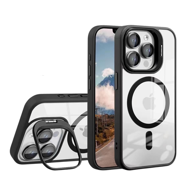 Чехол TPU+PC+Metal Stand Case with MagSafe and Camera Lenses для iPhone 12 Pro Max Колір Black - изображение 11