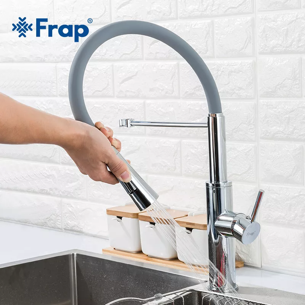 Змішувач для кухні F4452-6 з гнучким виливом, 2 режими, сірий/хром frap F4452-6 - изображение 2