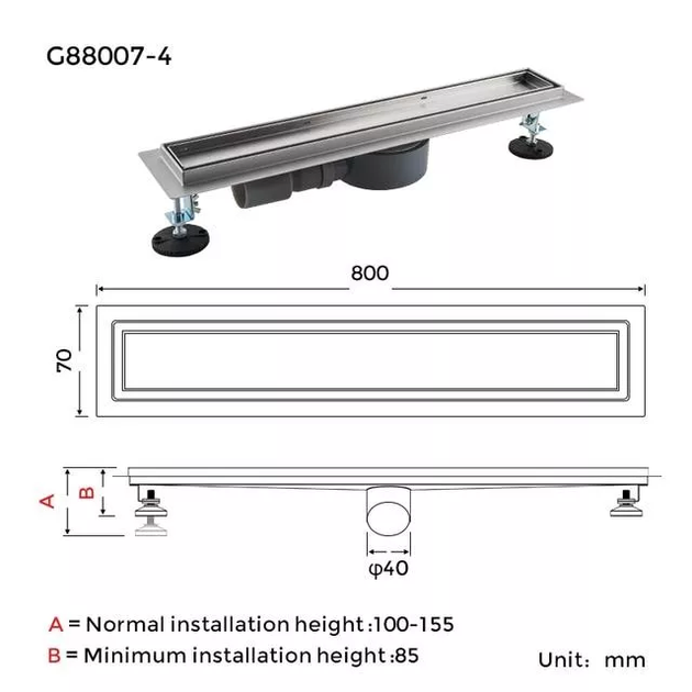 Лінійний трап під плитку G88007-4, 70х800 мм, нержавіюча сталь GAPPO G88007-4 - Фото 9 Лінійний трап під плитку G88007-4, 70х800 мм, нержавіюча сталь GAPPO G88007-4 - изображение 9