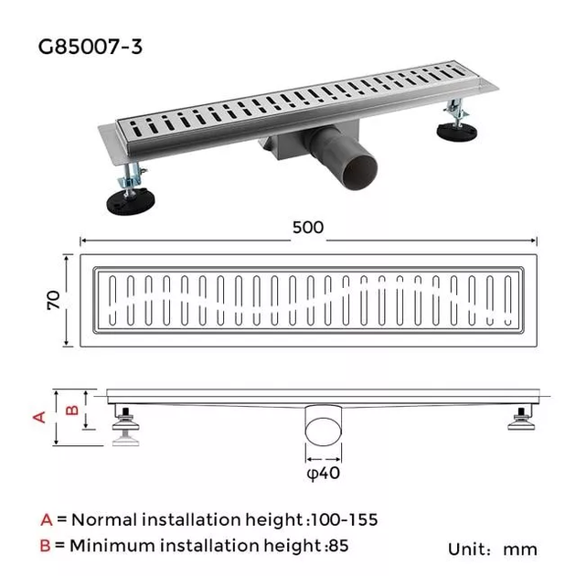 Трап для душу G85007-3, 70х500 мм, нержавіюча сталь GAPPO G85007-3 - изображение 6