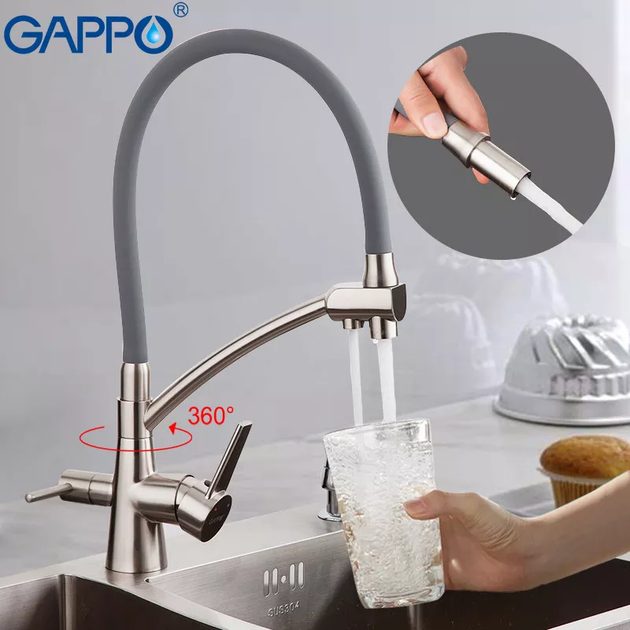 Змішувач для кухні на дві води G4398 з гнучким виливом, сірий/хром GAPPO G4398 - изображение 2