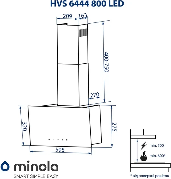 Витяжка MINOLA HVS 6444 BL 800 LED - зображення 4