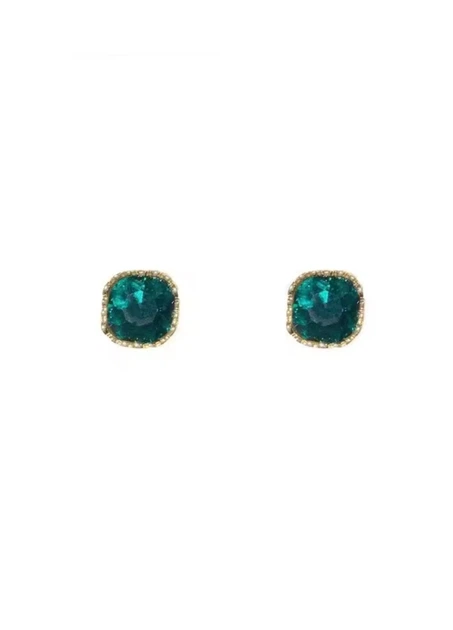 Серьги гвоздики женские с квадратным зеленым камнем Fashion Jewelry Золотистые 18915 - изображение 3