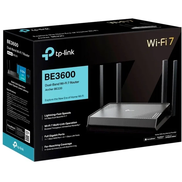 Маршрутизатор TP-LINK Archer BE220 WiFi7/BE3600/1Гбіт/с - Фото 4 Маршрутизатор TP-LINK Archer BE220 WiFi7/BE3600/1Гбіт/с - зображення 4