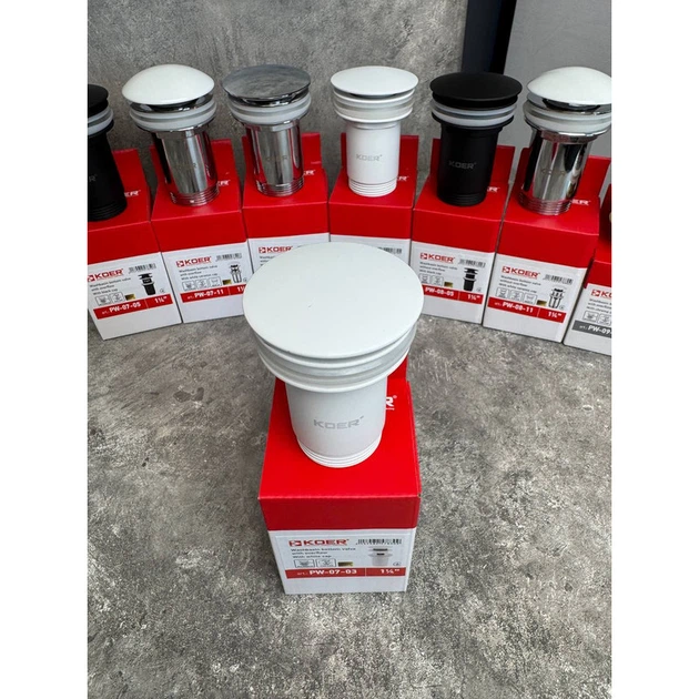 Донний клапан для раковини Koer PW-07-03 1 1/4'' з переливом автоматичний СLICK-СLACK (Колір білий) ( 12326 ) - изображение 2