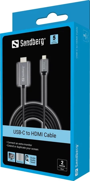 Кабель Sandberg USB-C - HDMI 2 м Silver (5705730136214) - зображення 2