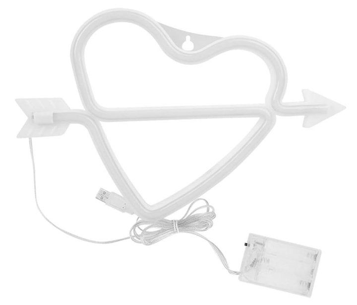 Портативный неоновый LED-светильник сердце со стрелой «Love» розовый, на батарейках/USB 18*28 см - изображение 5