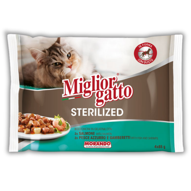 Консервований корм Morando Migliorgatto Sterilized Набір консервів для стерилізованих котів лосось 2 шт + риба та креветки 2 шт 4 шт х 85 г (m01480) - Фото 1 Консервований корм Morando Migliorgatto Sterilized Набір консервів для стерилізованих котів лосось 2 шт + риба та креветки 2 шт 4 шт х 85 г (m01480) - зображення 1