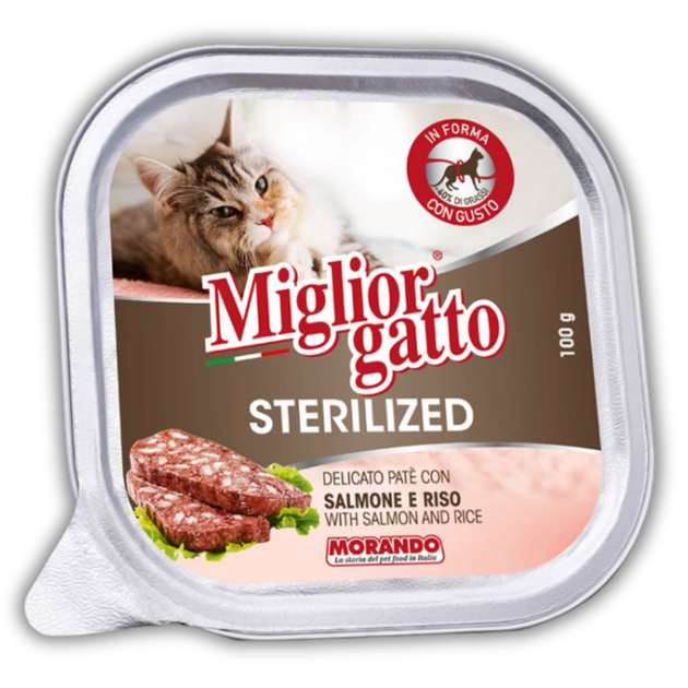 Консервированный корм Morando Migliorgatto Sterilized Консервы для стерилизованных кошек с лососем и рисом 100 г (m01454) - Фото 1 Консервированный корм Morando Migliorgatto Sterilized Консервы для стерилизованных кошек с лососем и рисом 100 г (m01454) - изображение 1