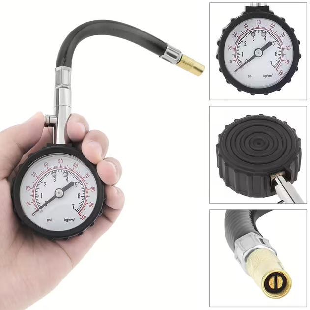 Манометр до 7кг/см3 100psi для проверки давления в шинах пневмобаллонах (500308) - Фото 2 Манометр до 7кг/см3 100psi для проверки давления в шинах пневмобаллонах (500308) - изображение 2