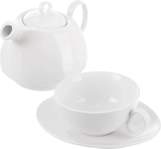 Dzbanek do herbaty Orion Mona z filiżanką do herbaty porcelanowy Biały 3 elementy (9001794807746) - obraz 2