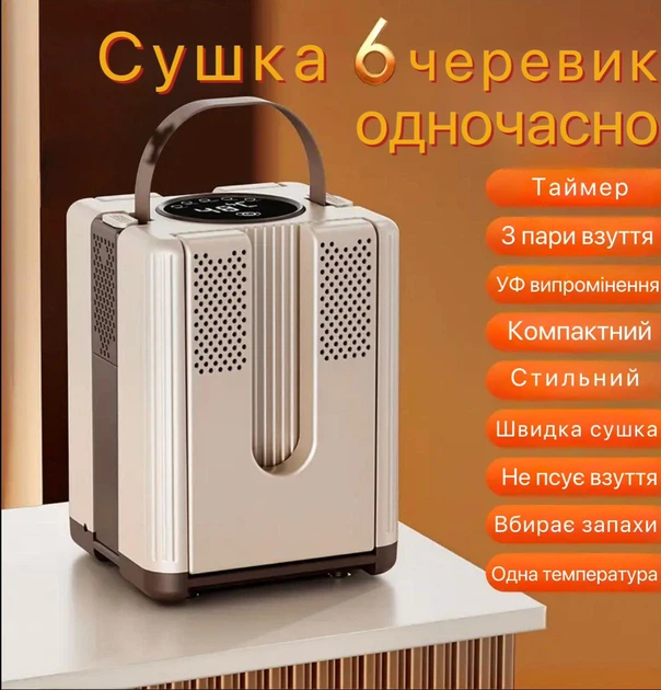 Сушилка складная для обуви на 3 пары 200 Вт 48°C с таймером 30/60/90/120 минут Бежевый (10383) - Фото 3 Сушилка складная для обуви на 3 пары 200 Вт 48°C с таймером 30/60/90/120 минут Бежевый (10383) - изображение 3