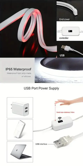 Светодиодная неоновая лента 3 м СИВ с датчиком движения 3 м USB холодный / подсветка комнат - изображение 11