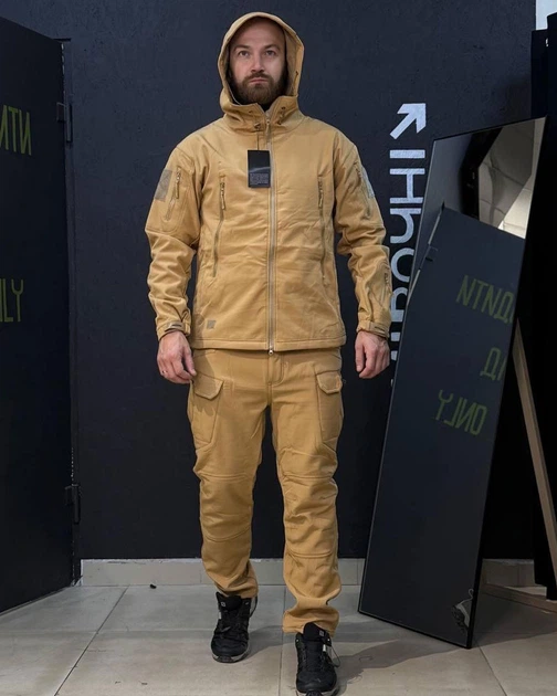 Костюм Qutdoor Equipment SoftShell на флісі Куртка + Штани койот розмір L - Фото 1 Костюм Qutdoor Equipment SoftShell на флісі Куртка + Штани койот розмір L - зображення 1