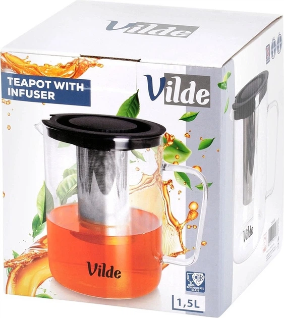 Dzbanek do herbaty Vilde szklany z zaparzaczem żaroodporny Przezroczysty 1.5 l (5900670101937) - obraz 2