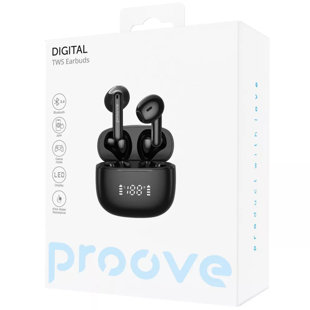 Бездротові навушники Proove Digital TWS Чорні Bluetooth 5.4 з сенсорним керуванням та зарядним кейсом з дисплеєм - зображення 5