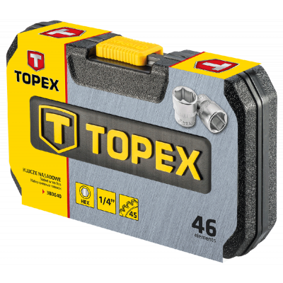 Набір інструментів Topex торцевих головок 1/4" CrV, 46 шт. (38D640) - Фото 2 Набір інструментів Topex торцевих головок 1/4" CrV, 46 шт. (38D640) - зображення 2