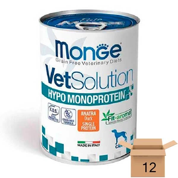 Вологий корм Monge VetSolution Wet Hypo для собак з качкою, 400 грам - 12 шт 70082044-12sht - Фото 1 Вологий корм Monge VetSolution Wet Hypo для собак з качкою, 400 грам - 12 шт 70082044-12sht - зображення 1