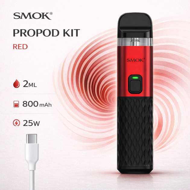 POD система Smok PROPOD KIT Red сигарета электронная на 800 мАч под система Смок Пропод 0.8 Ом цинк красный - Фото 1 POD система Smok PROPOD KIT Red сигарета электронная на 800 мАч под система Смок Пропод 0.8 Ом цинк красный - изображение 1