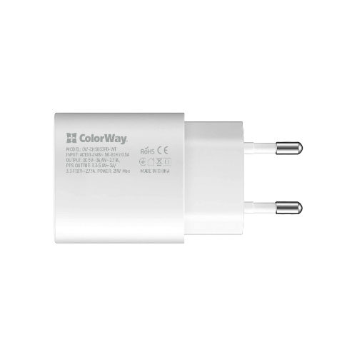 Зарядний пристрій мережевий Type-C 25W білий ColorWay CW-CHS033PD-WT - изображение 2