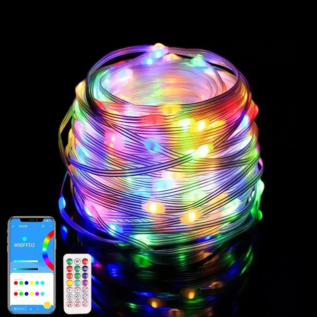 Умная светодиодная гирлянда лента 100LED 10 метров USB-пульт дистанционного управления ip65 приложение Smart - изображение 5