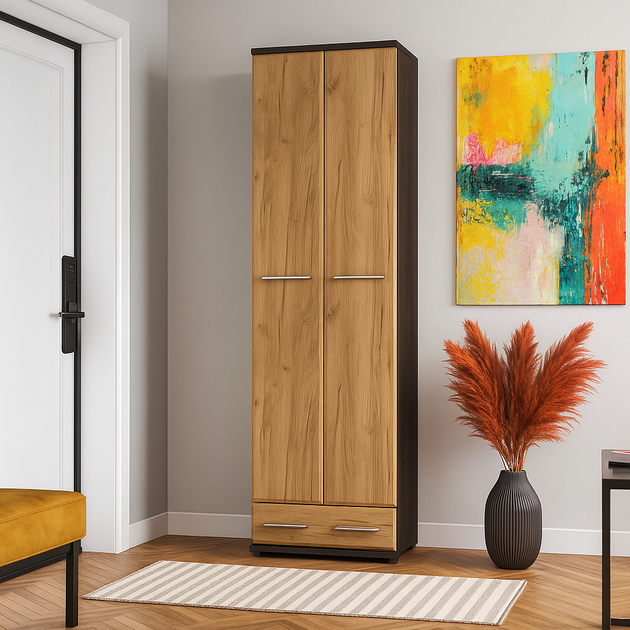 Шафа дводверна з висувною шухлядою Trio Mebel Service Венге темний + Дуб крафт золотий 60х32х203 см - Фото 1 Шафа дводверна з висувною шухлядою Trio Mebel Service Венге темний + Дуб крафт золотий 60х32х203 см - зображення 1