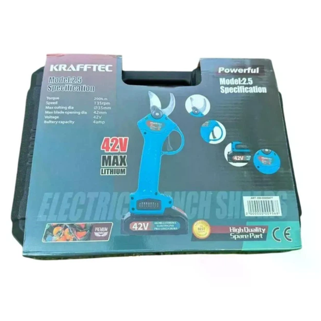 Секатор аккумуляторный Krafftec 42V 4Ah, толщина реза 38 мм, вес 1,5 кг, эргономичный, с кейсом, электросекатор для сада - Фото 10 Секатор аккумуляторный Krafftec 42V 4Ah, толщина реза 38 мм, вес 1,5 кг, эргономичный, с кейсом, электросекатор для сада - изображение 10