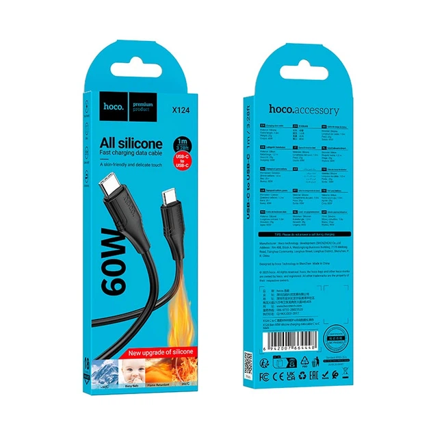 Кабель HOCO C to C Bien 60W silicone charging data cable X124 |1m, 60W| - Фото 2 Кабель HOCO C to C Bien 60W silicone charging data cable X124 |1m, 60W| - изображение 2