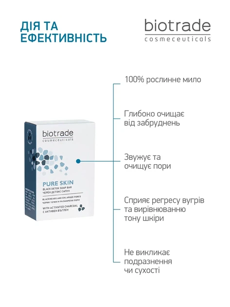 Biotrade (Біотрейд) Pure Skin Black Detox Soap Bar – мило-детокс для обличчя та тіла, 100 г - изображение 3
