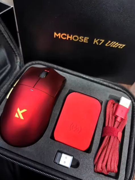 Ігрова Миша Mchose K7 Ultra Iron Red (2.4G/Bluetooth/Type-C, 8000Hz, PAW3950, 42000 DPI) - зображення 3